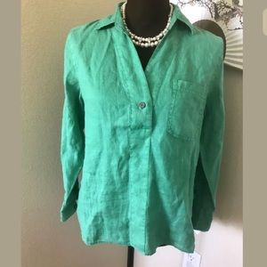 Soft Surroundings | Green Linen V-Neck Blouse